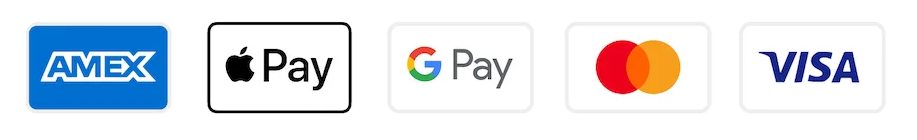 American Express, Apple Pay, Google Pay, Mastercard and Visa