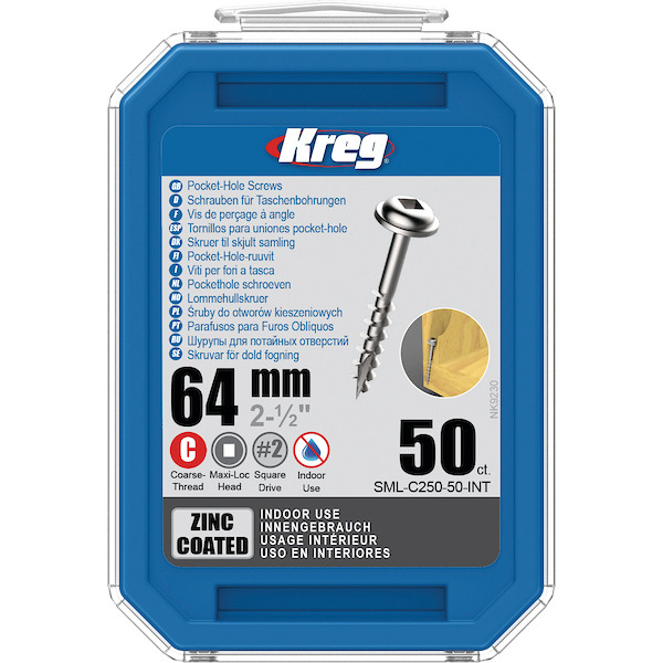 KREG® SML-C250-50-INT Zinc Pocket-Hole Screws - 64mm/2.50", #8 Coarse- Thread, Maxi-Loc, 50PCS