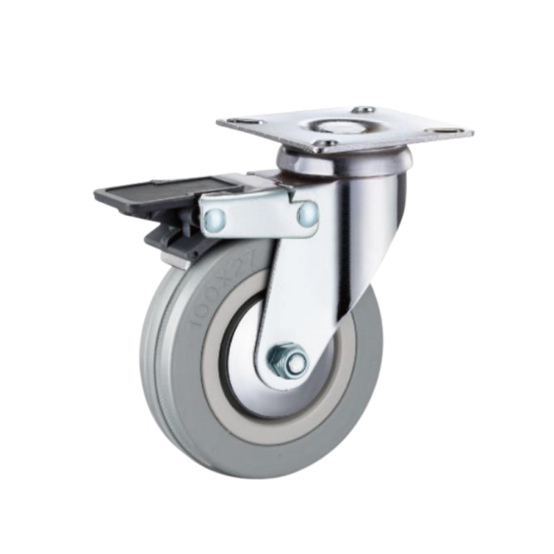 GREY RUBBER CASTOR 75MM WITH BRAKE 70KG