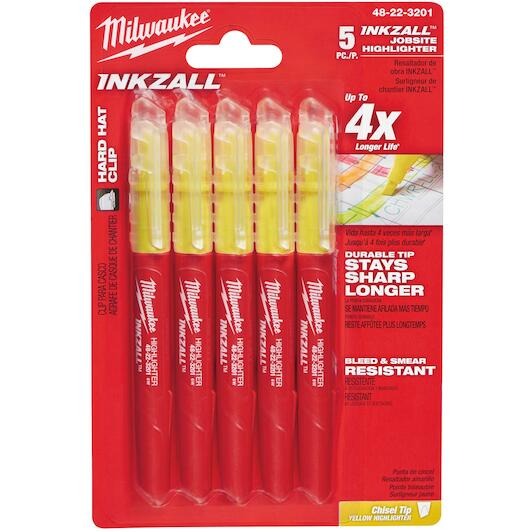 MILWAUKEE 48223201 INKZALL YELLOW HIGHLIGHTERS 5PCS