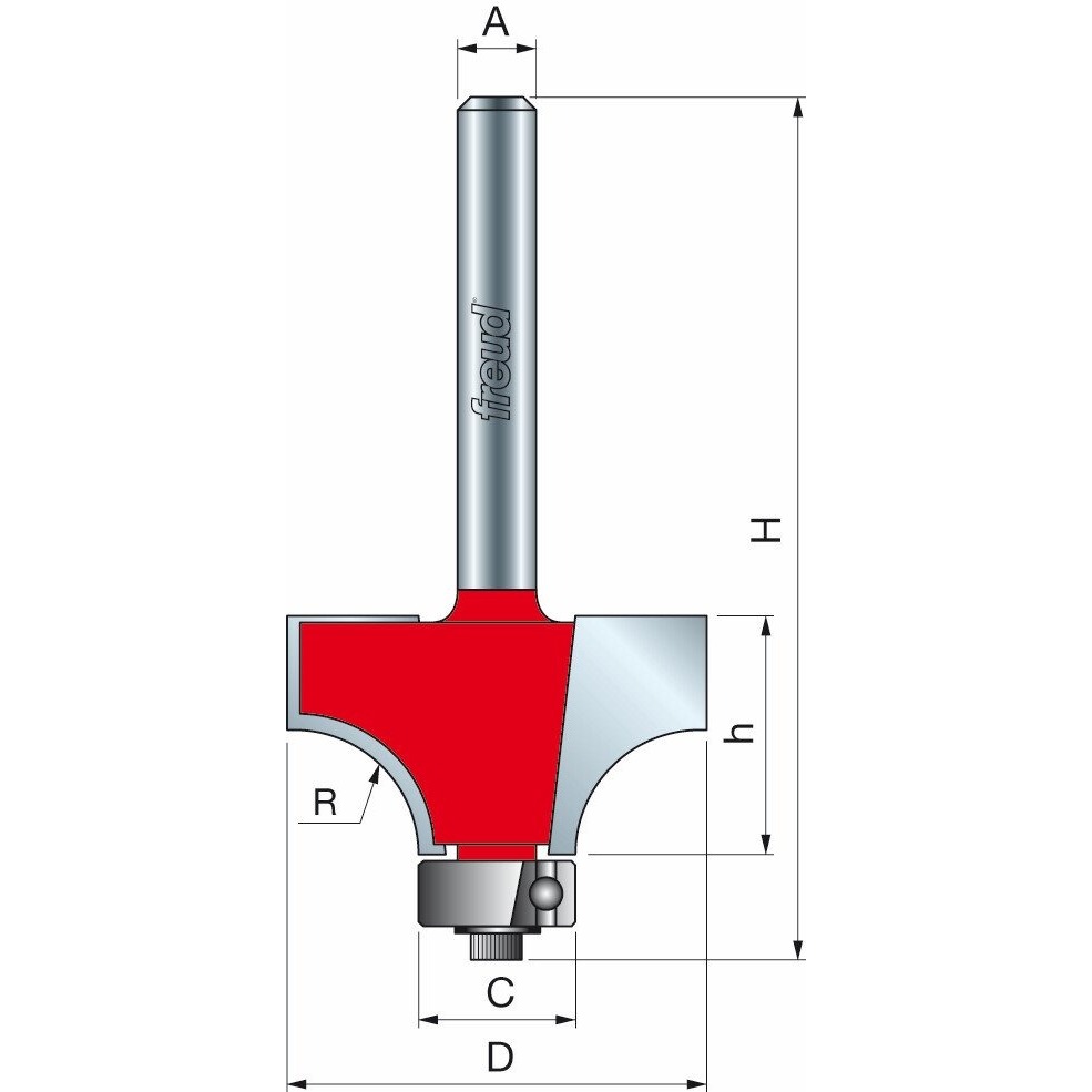 FREUD 34-11025 25.4 x 12.7mm x 6.4 ø Round Over Bit 1/4 Shank