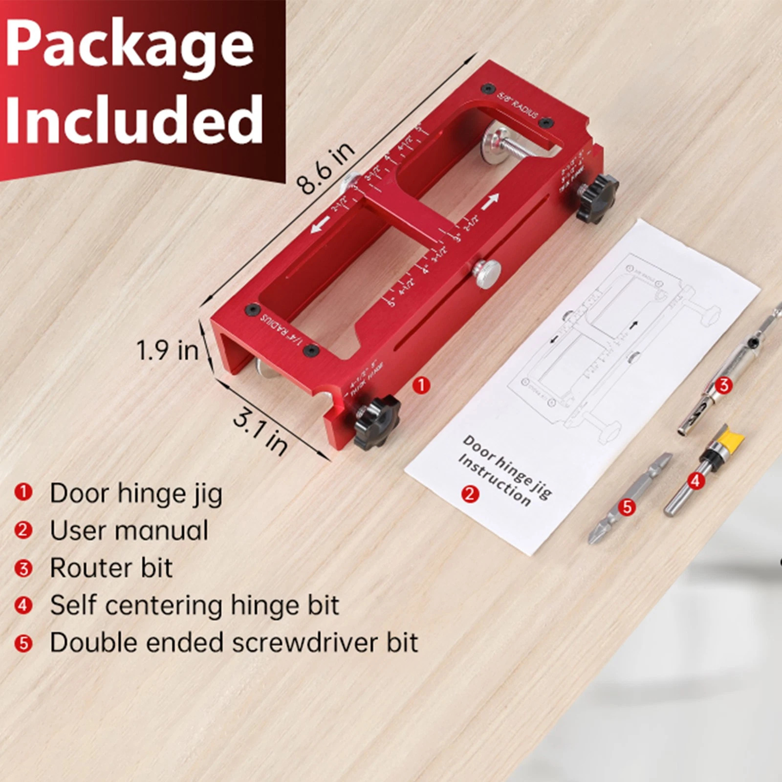 DOOR BUTTERFLY HINGE JIG ALUMINUM ALLOY DOOR HINGE TEMPLATE KIT FOR ROUTER 7