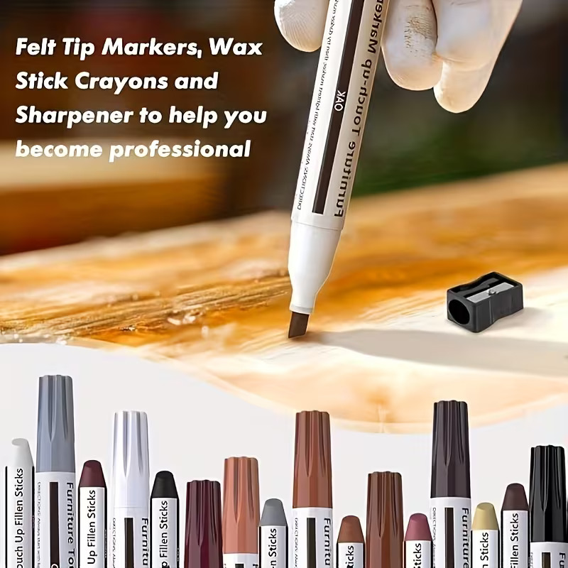 FURNITURE REPAIR MARKERS 10PCS + FILLER STICKS 10PCS + SHARPENER KIT 3