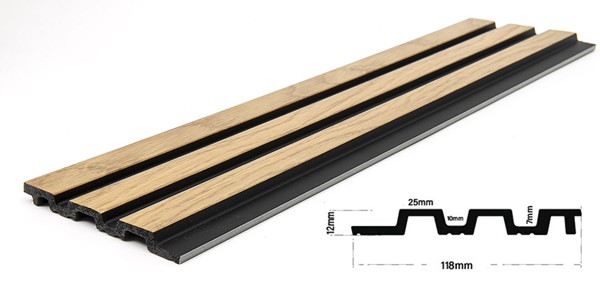 PS PANEL WITH 3D SLATS GOLDEN NAT.OAK/BLACK PIANO 3