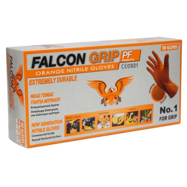 FALCON GRIP NITRILE ORANGE (XL) GLOVES 50PCS