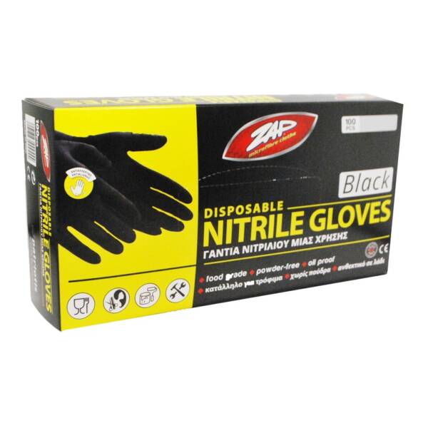 ZAP NITRILE DISP.GLOVES BLACK (L) 100PCS