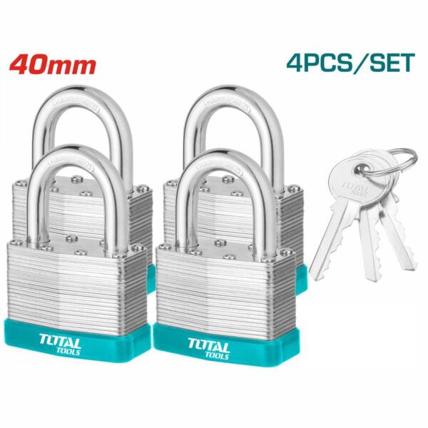 TOTAL KEY-ALIKE LAMINATED PADLOCK SET 50MM 4PCS