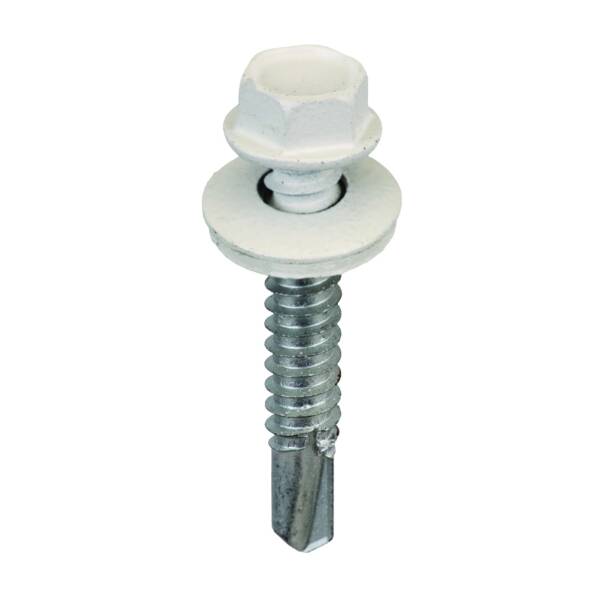 HEX WHITE STEEL SCREWS WITH WASHER DRILL 5.5X32 25PCS