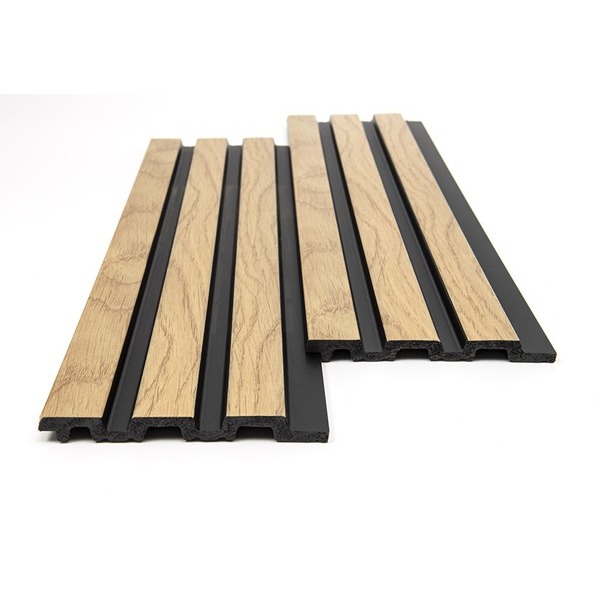 PS PANEL WITH 3D SLATS GOLDEN NAT.OAK/BLACK PIANO